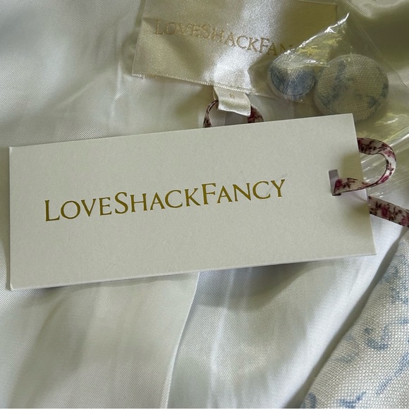 NWT LoveShackFancy Linen Lumine Blue Blazer Jacket Sz 8 AUTHENTIC CLASSIC BOWS - Picture 4 of 12
